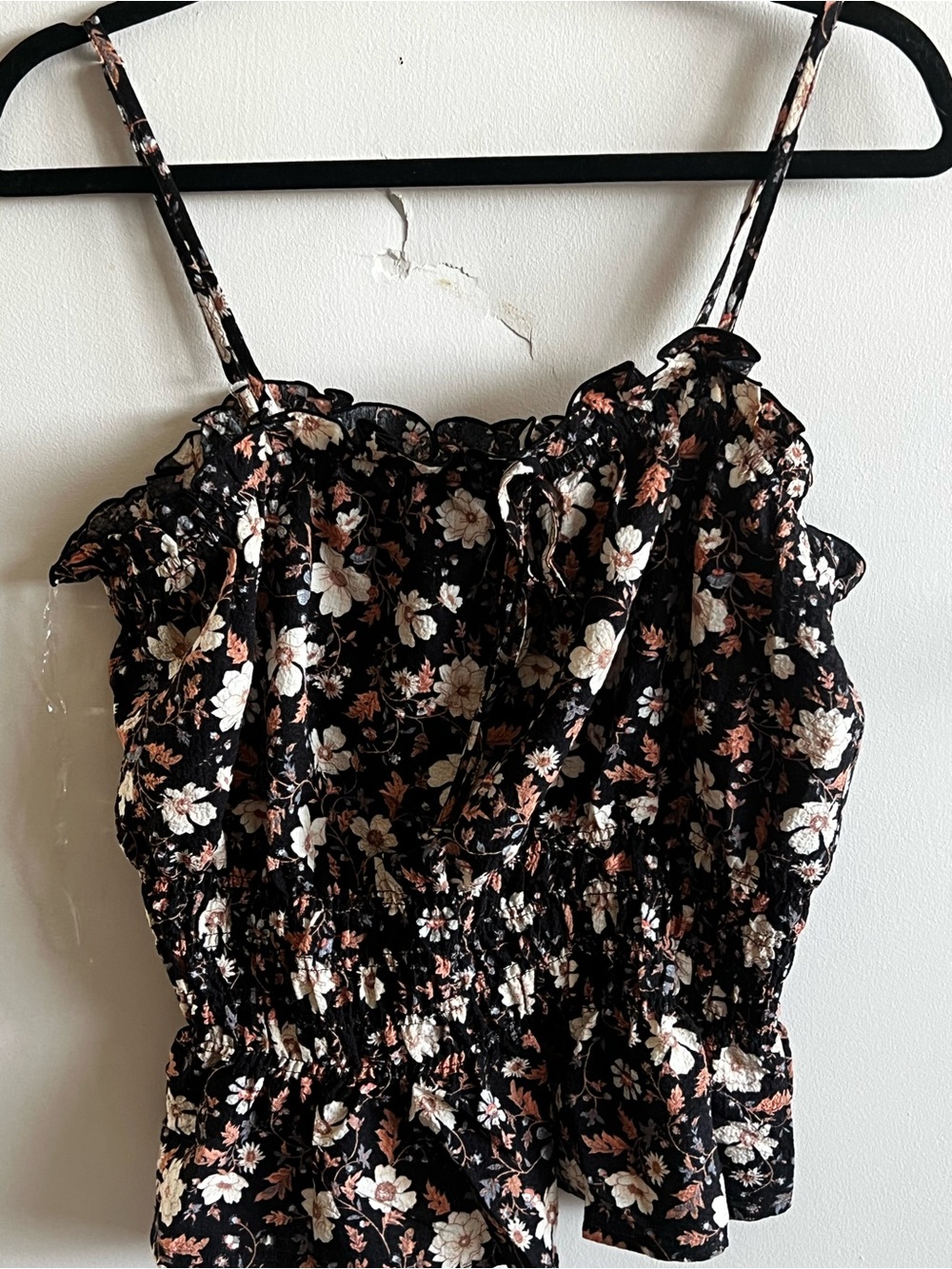 Zenobia Black Floral Ruffled Cami